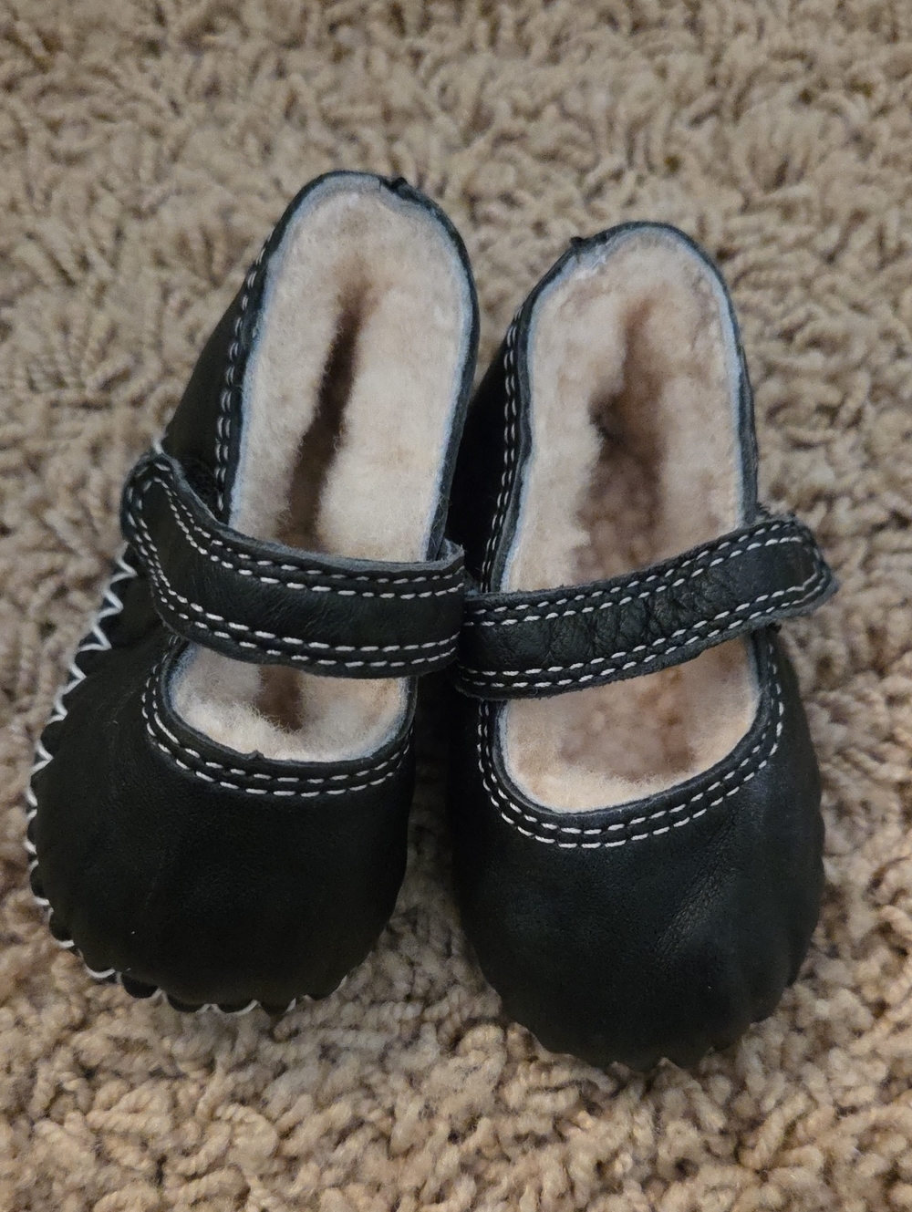UGG Baby Black Fleece-Lined Mary Jane Shoes
